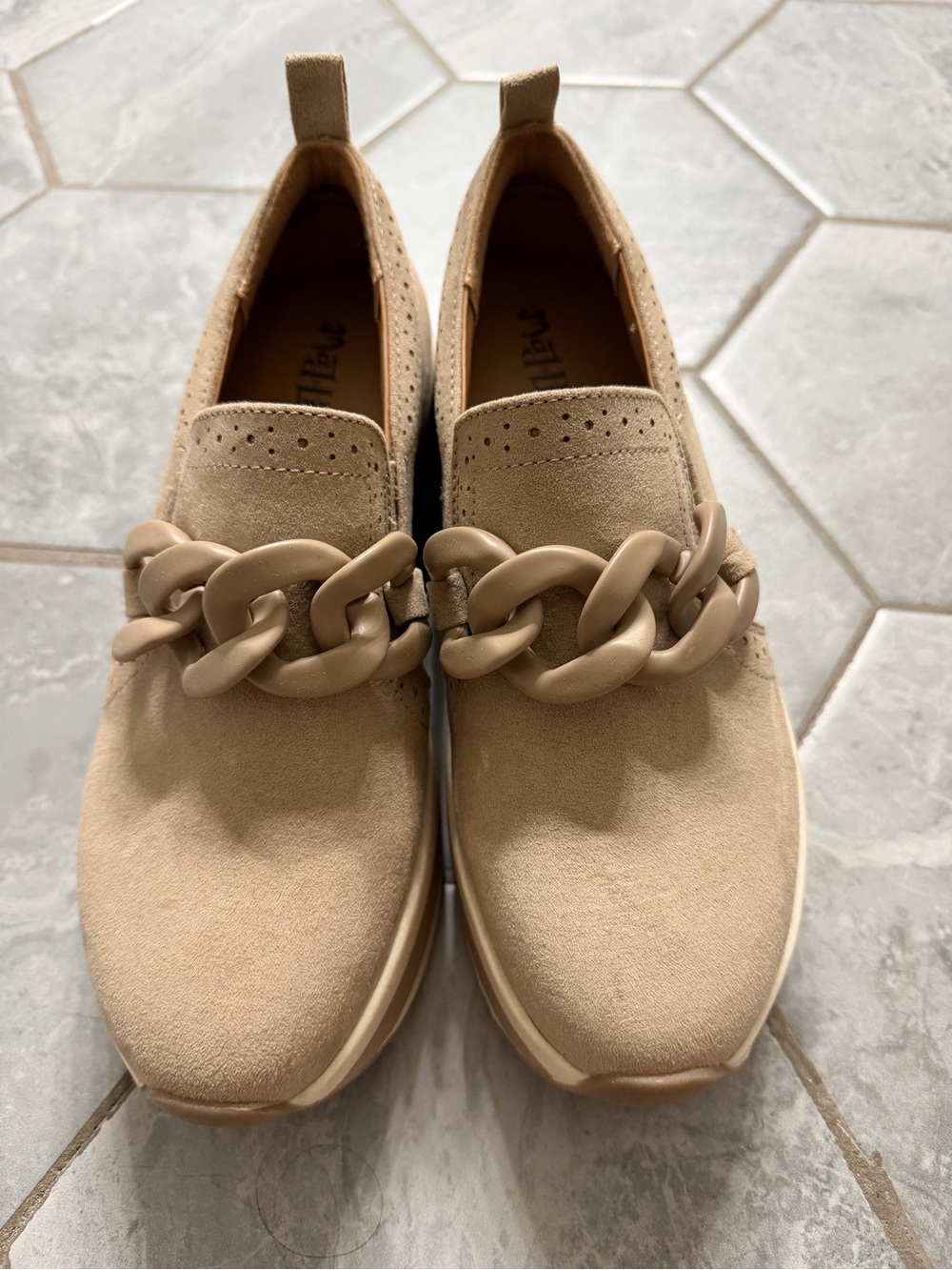 Mad Love Beige Chain-Accent Platform Sneakers